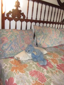 Blue Bear in bed