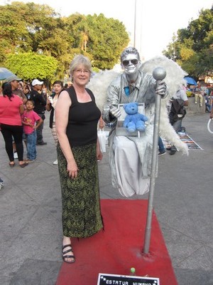 Blue Bear and friend with floating angel, Zocolo, Cuernavaca, Mexico