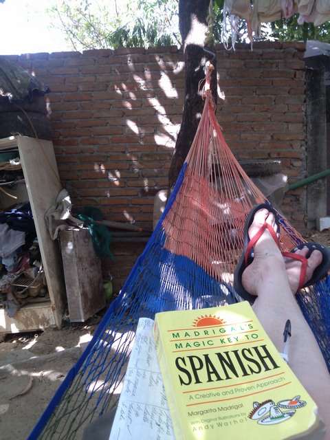 Studying Spanish in a hammock Ocotito, Mexico