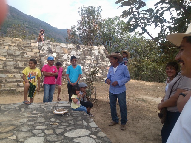 Temple mount and sacrificial block, Tehuacalco archeological site, Mexico