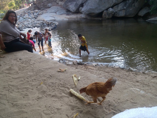Playing in the river at the base of Tehaucalco, Mexico