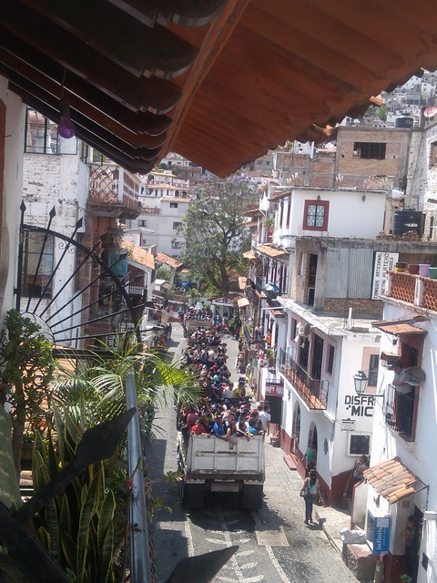 Truckloads of Lenten observers, Taxco de Alarcon, Mexico